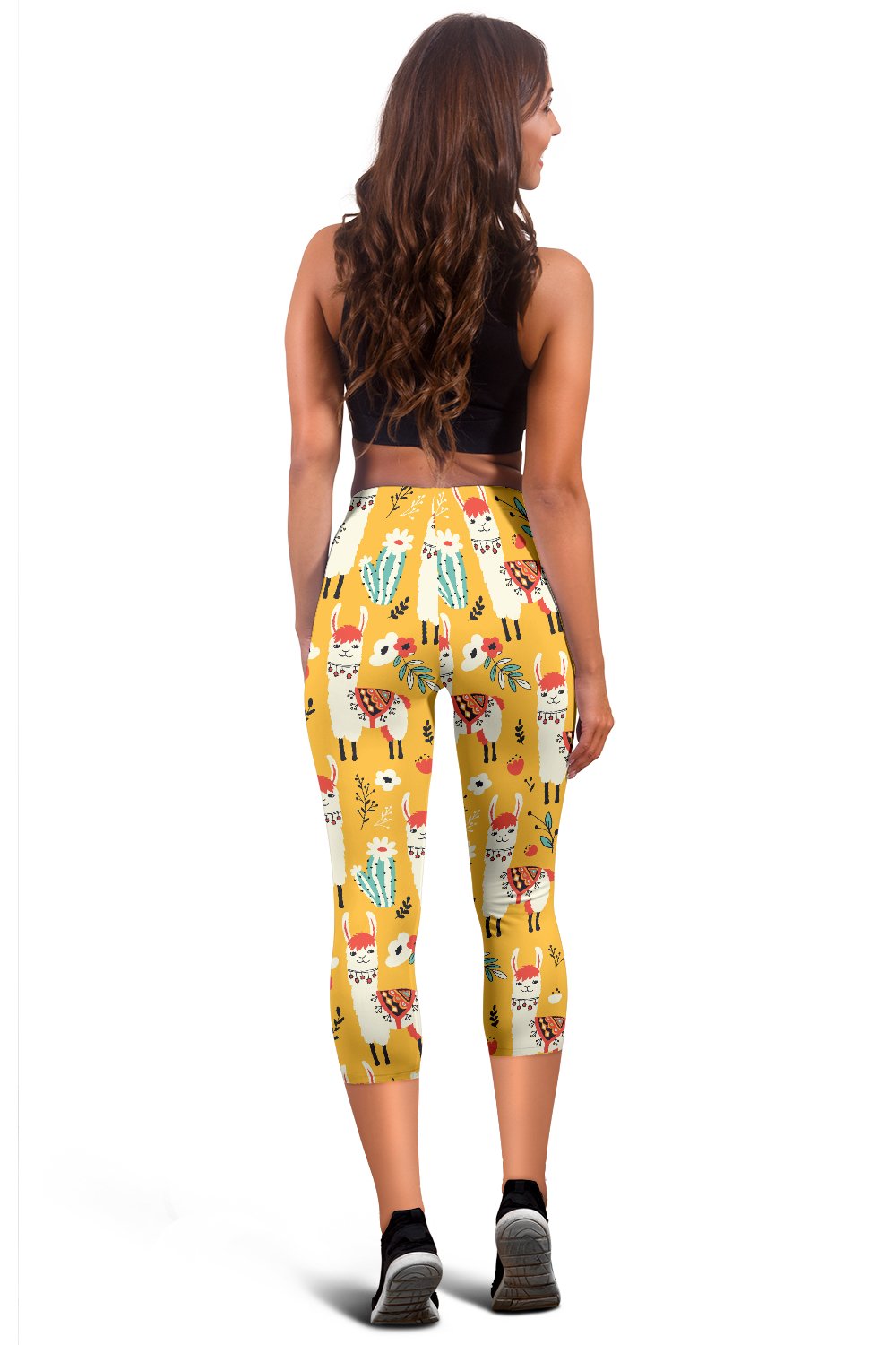 Llama Cute Themed Print Women Capris