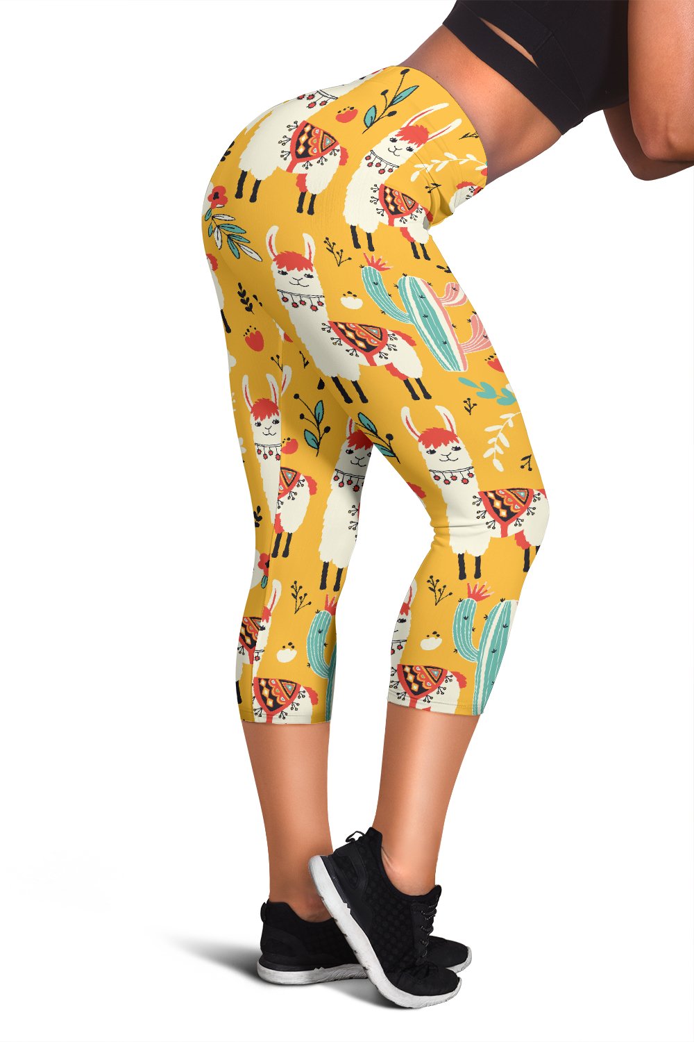 Llama Cute Themed Print Women Capris