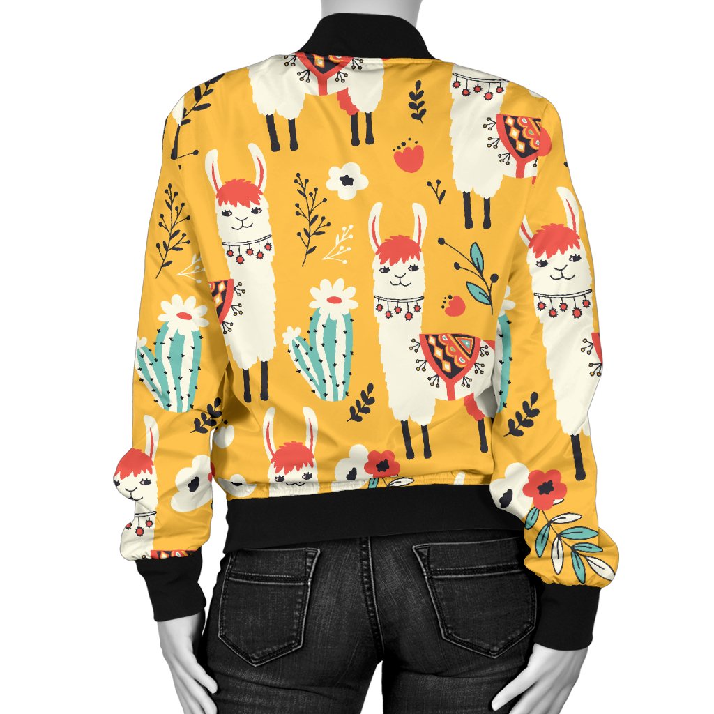 Llama Cute Themed Print Women Casual Bomber Jacket