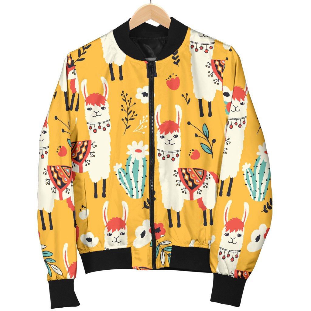 Llama Cute Themed Print Women Casual Bomber Jacket
