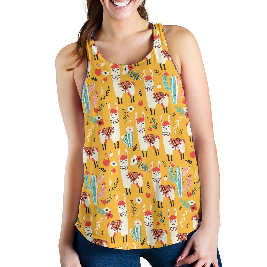 Llama Cute Themed Print Women Racerback Tank Top