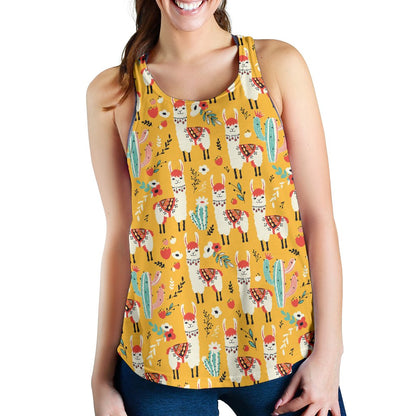 Llama Cute Themed Print Women Racerback Tank Top