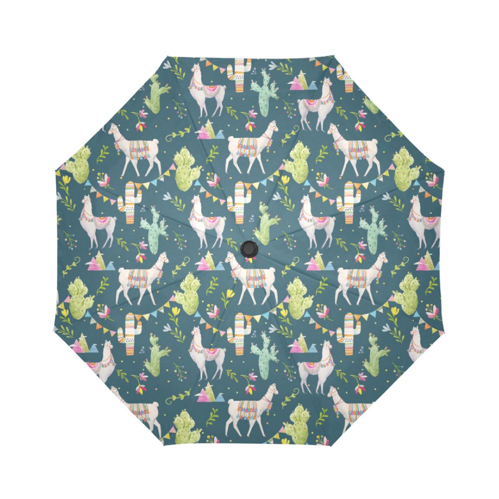 Llama with Cactus Design Print Automatic Foldable Umbrella