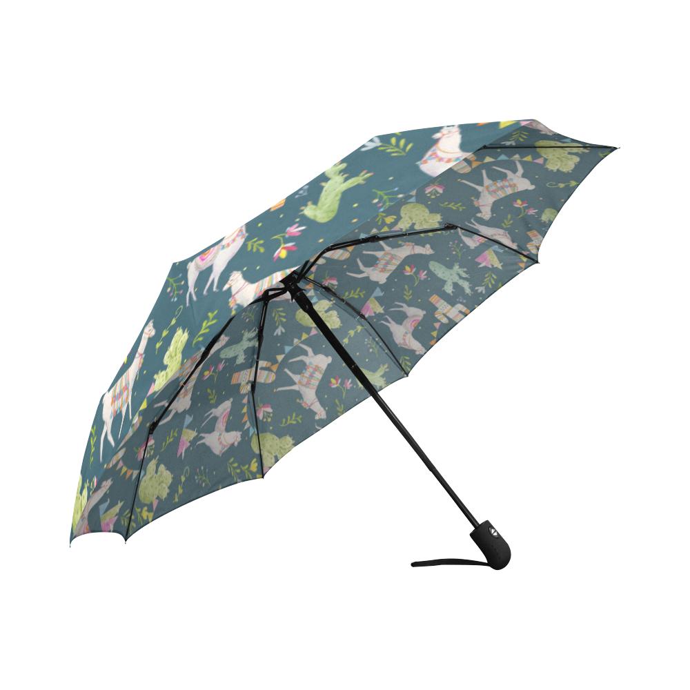 Llama with Cactus Design Print Automatic Foldable Umbrella