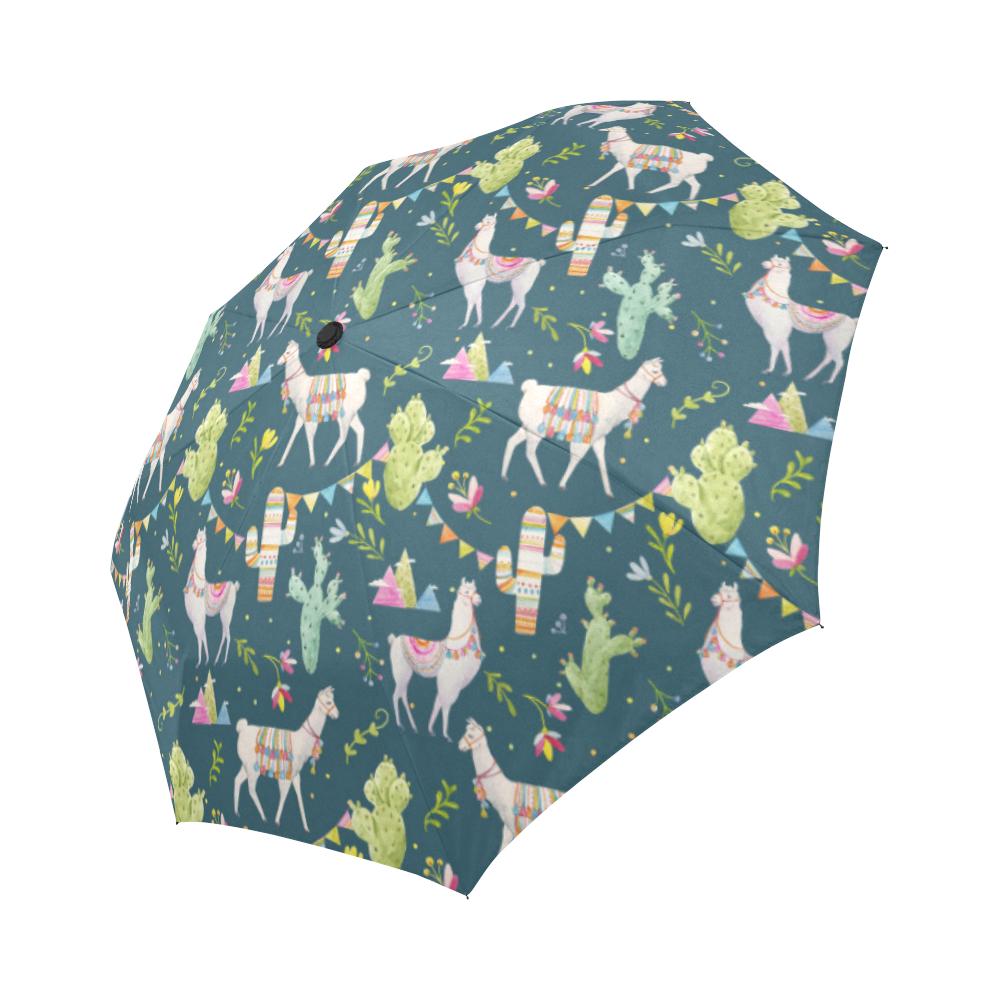 Llama with Cactus Design Print Automatic Foldable Umbrella