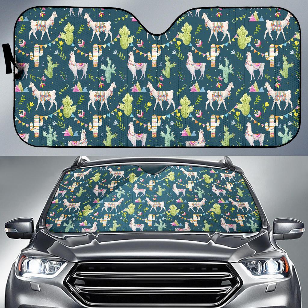 Llama with Cactus Design Print Car Sun Shade For Windshield