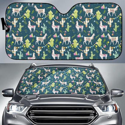 Llama with Cactus Design Print Car Sun Shade For Windshield