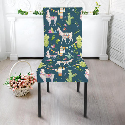 Llama with Cactus Design Print Dining Chair Slipcover-JTAMIGO.COM