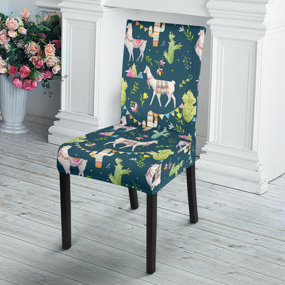 Llama with Cactus Design Print Dining Chair Slipcover-JTAMIGO.COM
