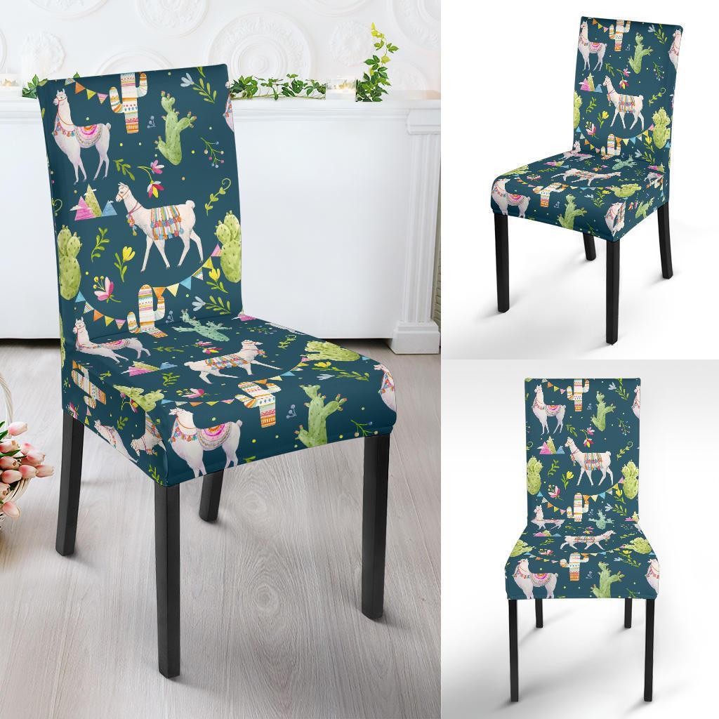Llama with Cactus Design Print Dining Chair Slipcover-JTAMIGO.COM