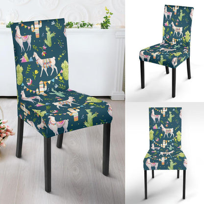 Llama with Cactus Design Print Dining Chair Slipcover-JTAMIGO.COM