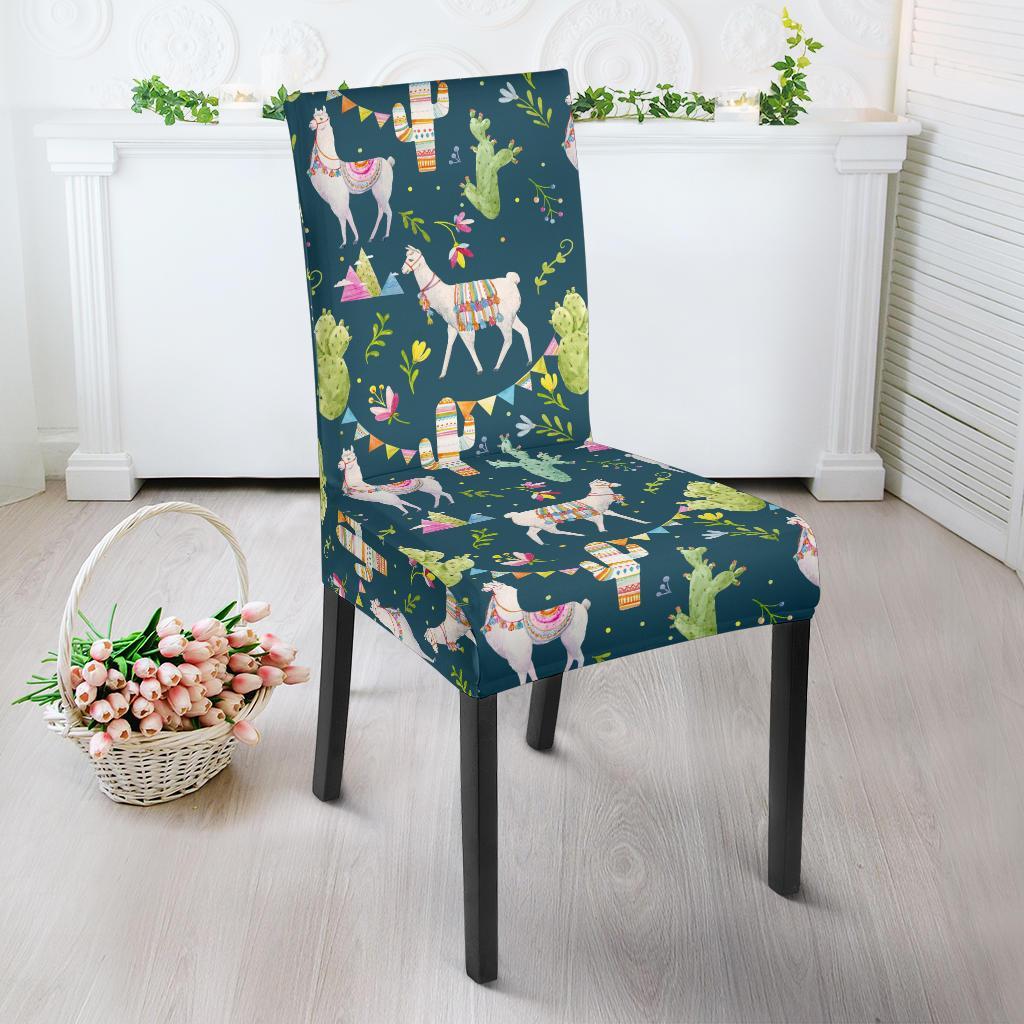 Llama with Cactus Design Print Dining Chair Slipcover-JTAMIGO.COM