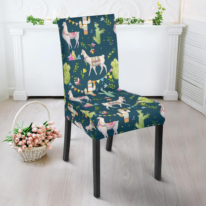 Llama with Cactus Design Print Dining Chair Slipcover-JTAMIGO.COM
