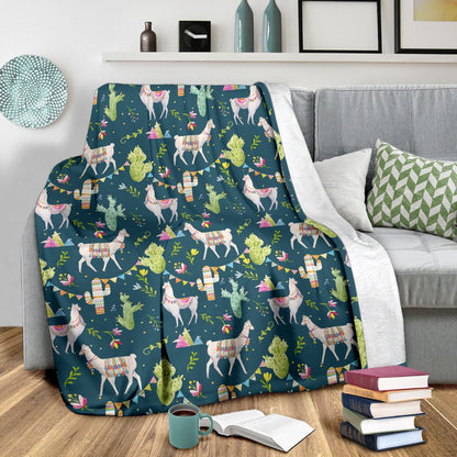 Llama With Cactus Design Print Fleece Blanket