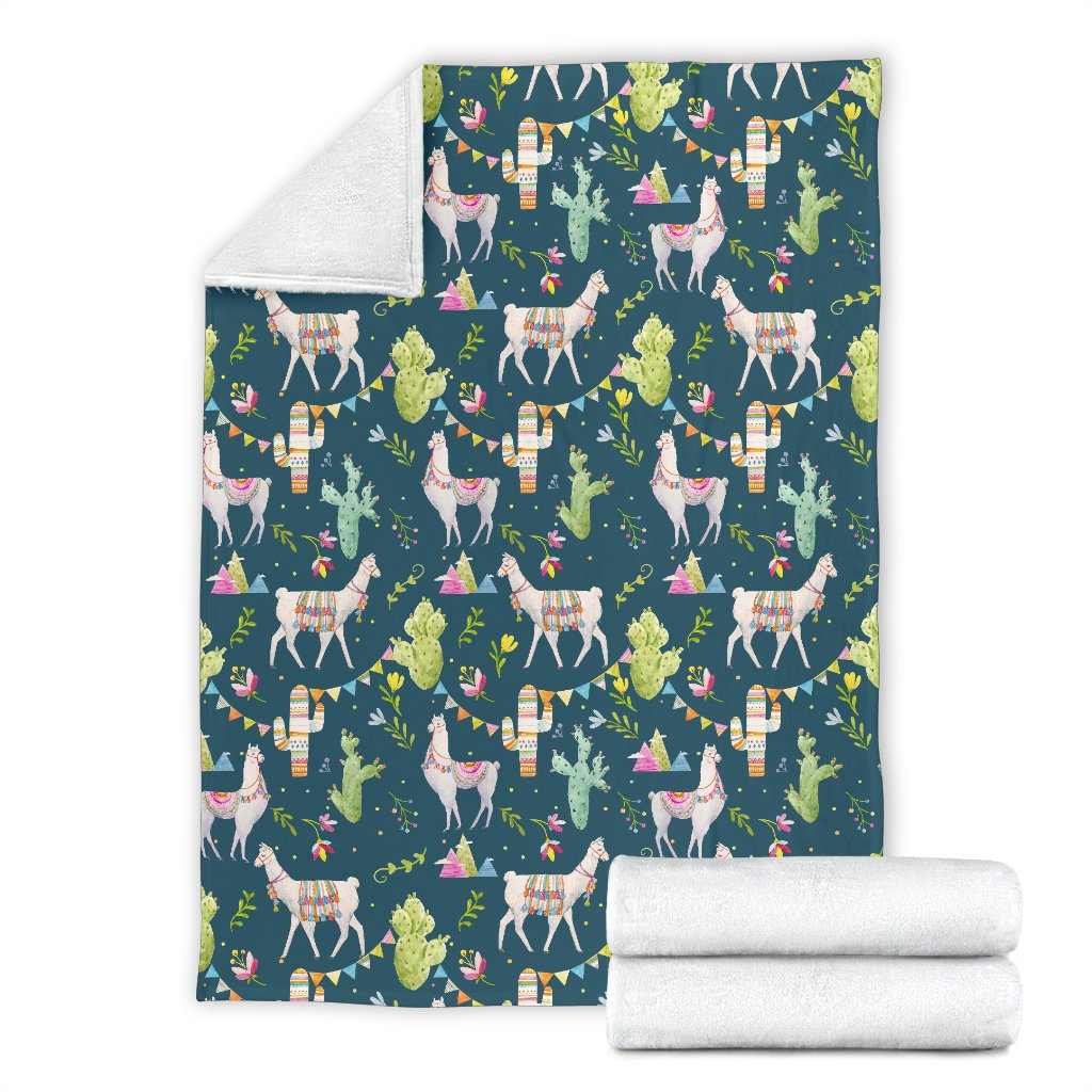 Llama With Cactus Design Print Fleece Blanket