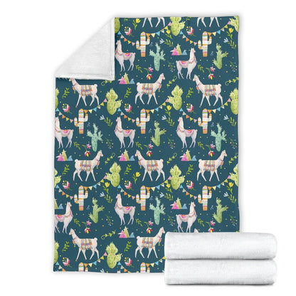 Llama With Cactus Design Print Fleece Blanket
