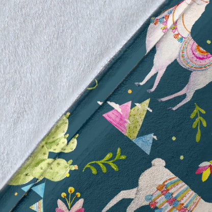 Llama With Cactus Design Print Fleece Blanket