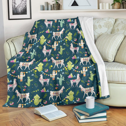 Llama With Cactus Design Print Fleece Blanket
