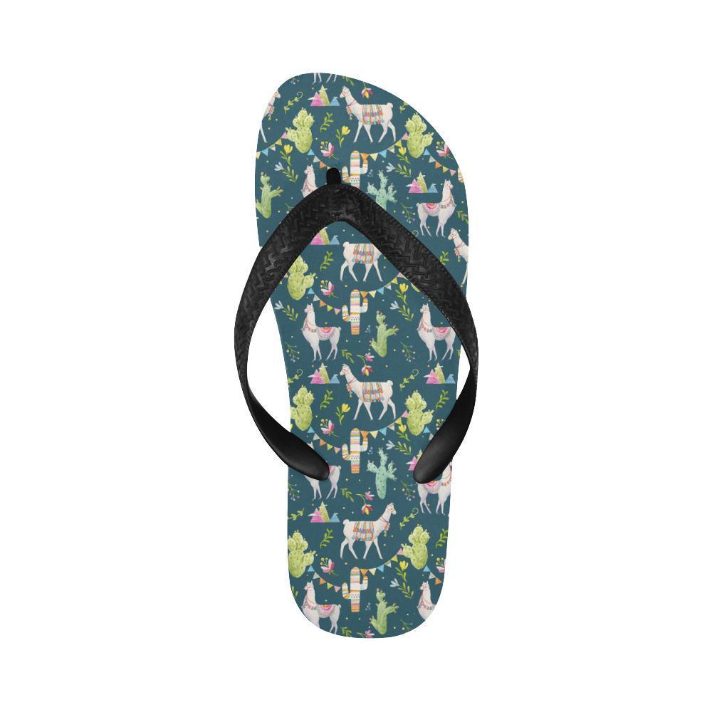 Llama with Cactus Design Print Flip Flops-JTAMIGO.COM