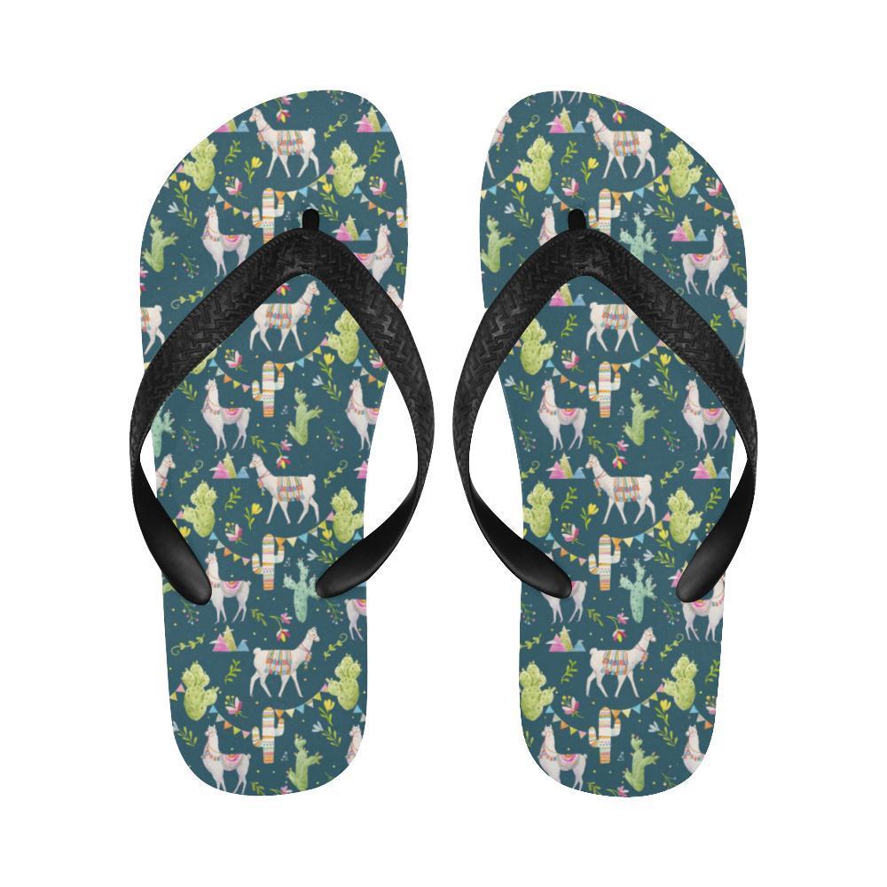 Llama with Cactus Design Print Flip Flops-JTAMIGO.COM