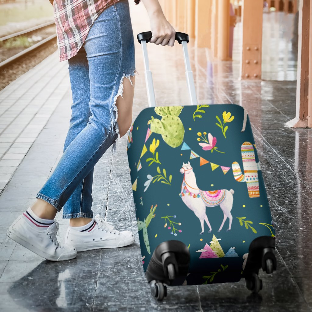 Llama with Cactus Design Print Luggage Cover Protector