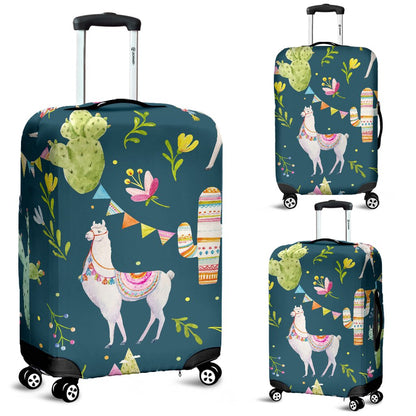 Llama with Cactus Design Print Luggage Cover Protector