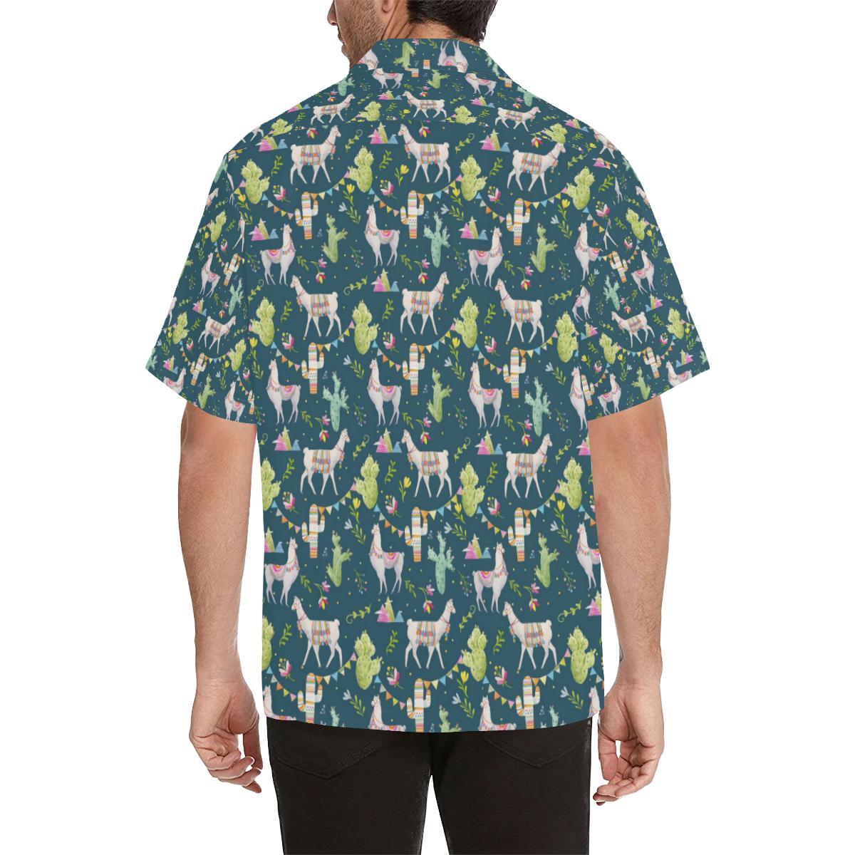 Llama with Cactus Design Print Men Aloha Hawaiian Shirt