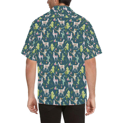 Llama with Cactus Design Print Men Aloha Hawaiian Shirt