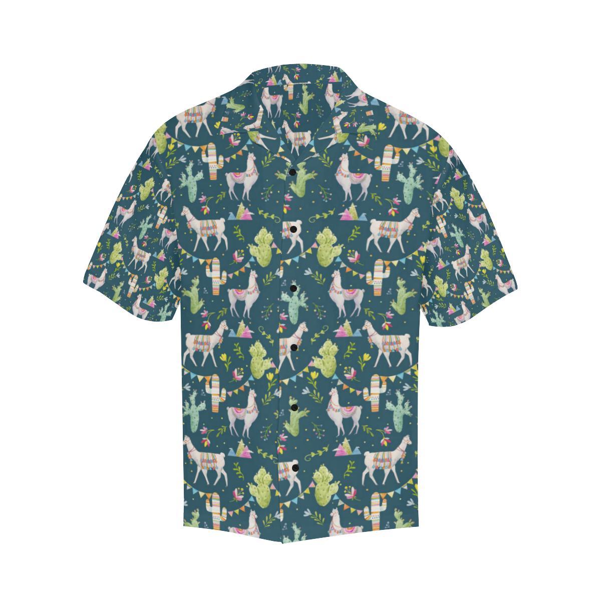 Llama with Cactus Design Print Men Aloha Hawaiian Shirt