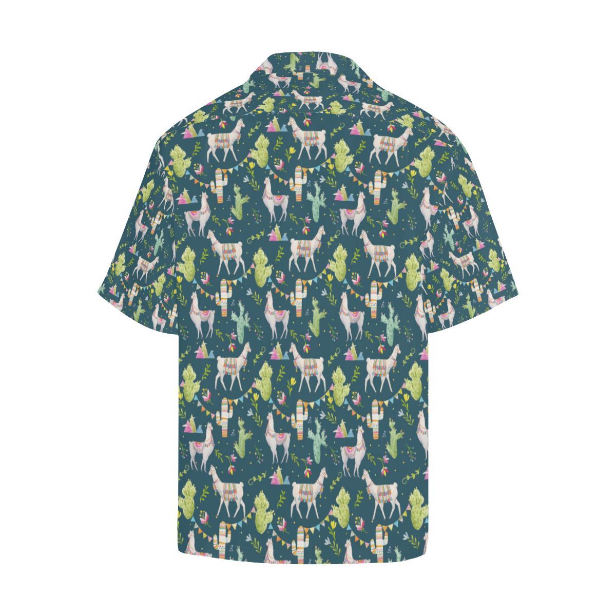Llama with Cactus Design Print Men Aloha Hawaiian Shirt