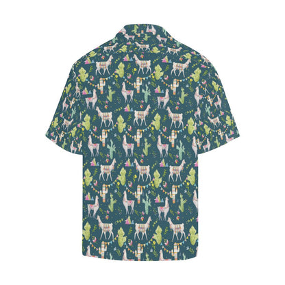 Llama with Cactus Design Print Men Aloha Hawaiian Shirt