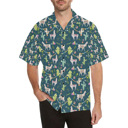 Llama with Cactus Design Print Men Aloha Hawaiian Shirt