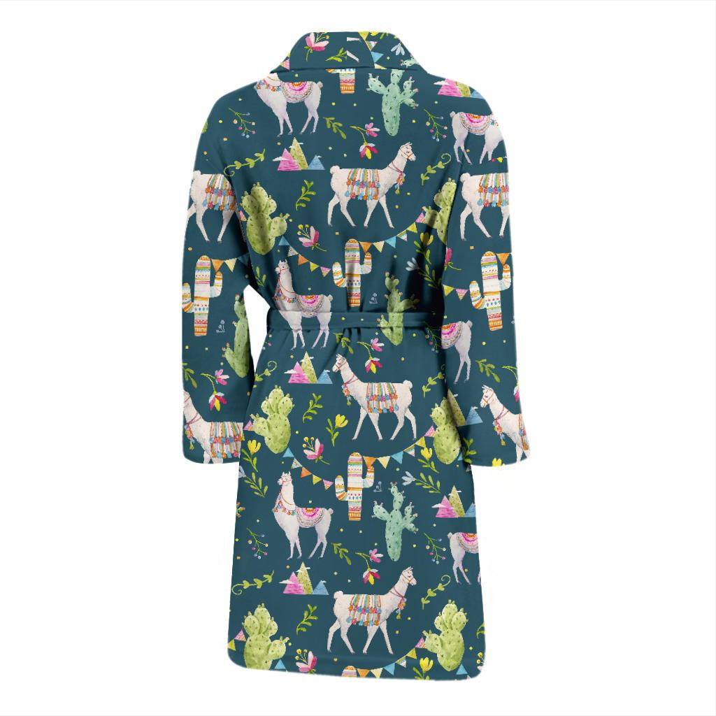 Llama with Cactus Design Print Men Bath Robe-JTAMIGO.COM