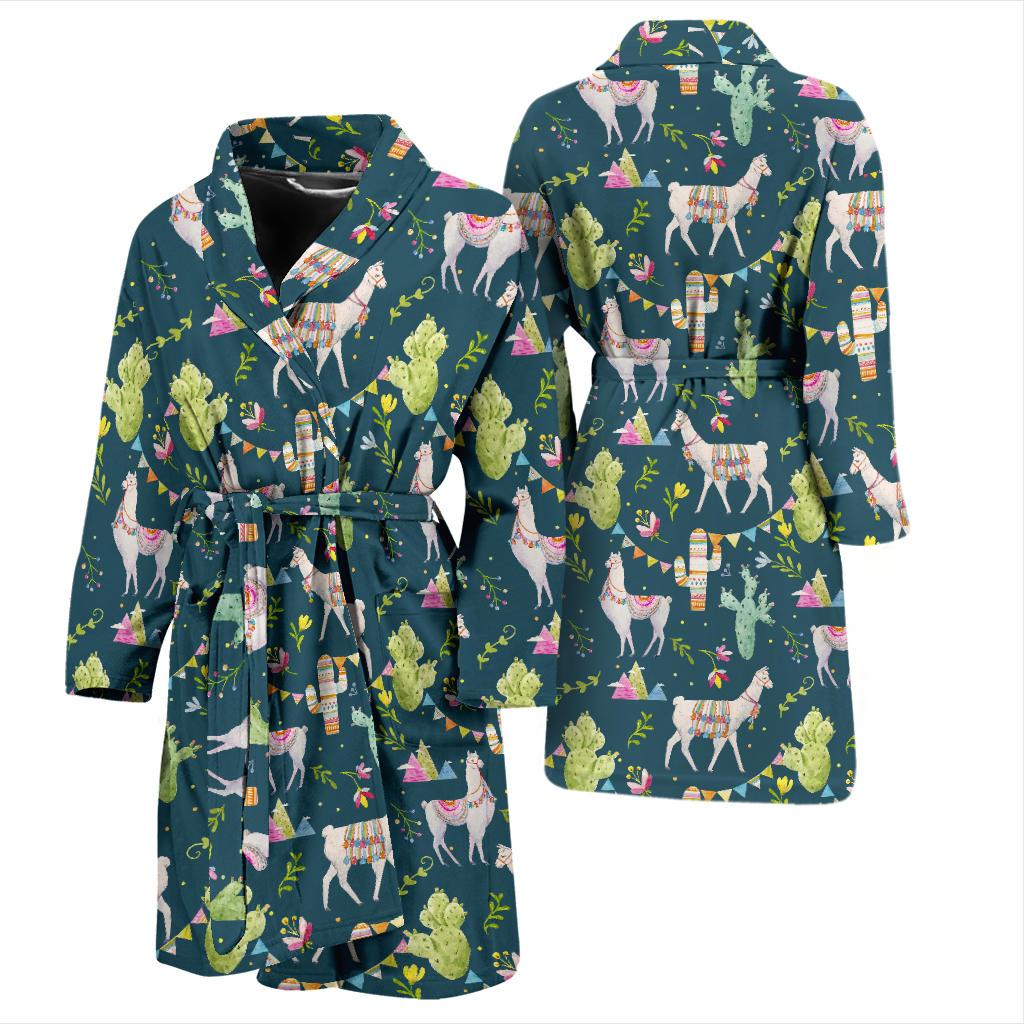 Llama with Cactus Design Print Men Bath Robe-JTAMIGO.COM