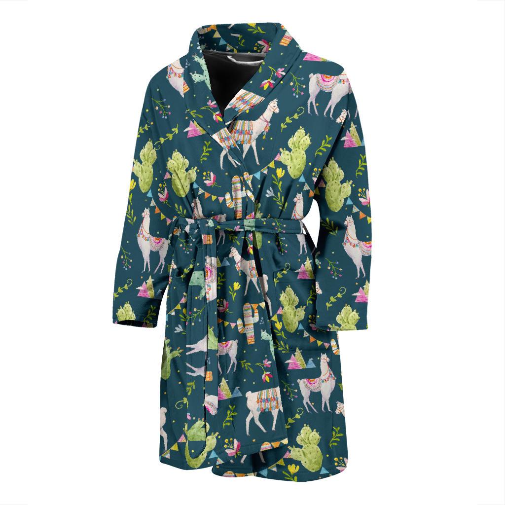 Llama with Cactus Design Print Men Bath Robe-JTAMIGO.COM