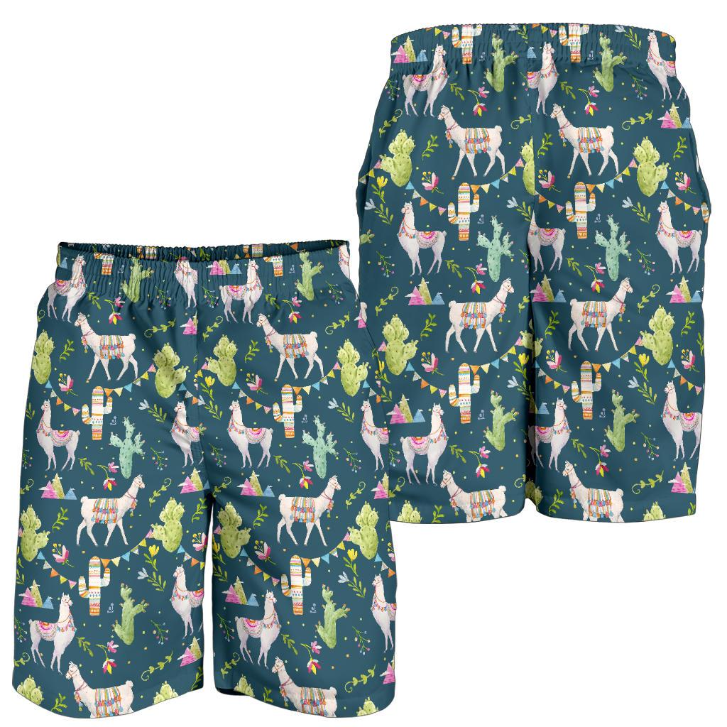 Llama with Cactus Design Print Mens Shorts-JTAMIGO.COM