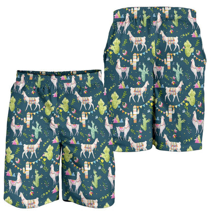 Llama with Cactus Design Print Mens Shorts-JTAMIGO.COM