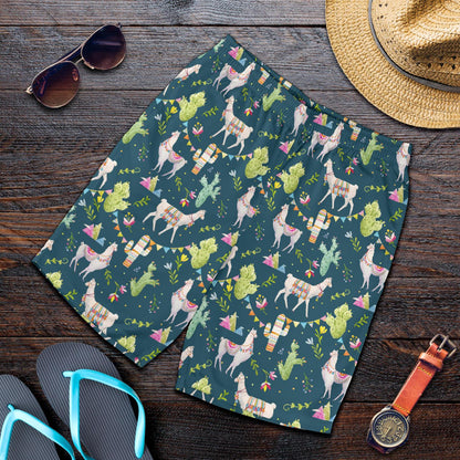 Llama with Cactus Design Print Mens Shorts-JTAMIGO.COM