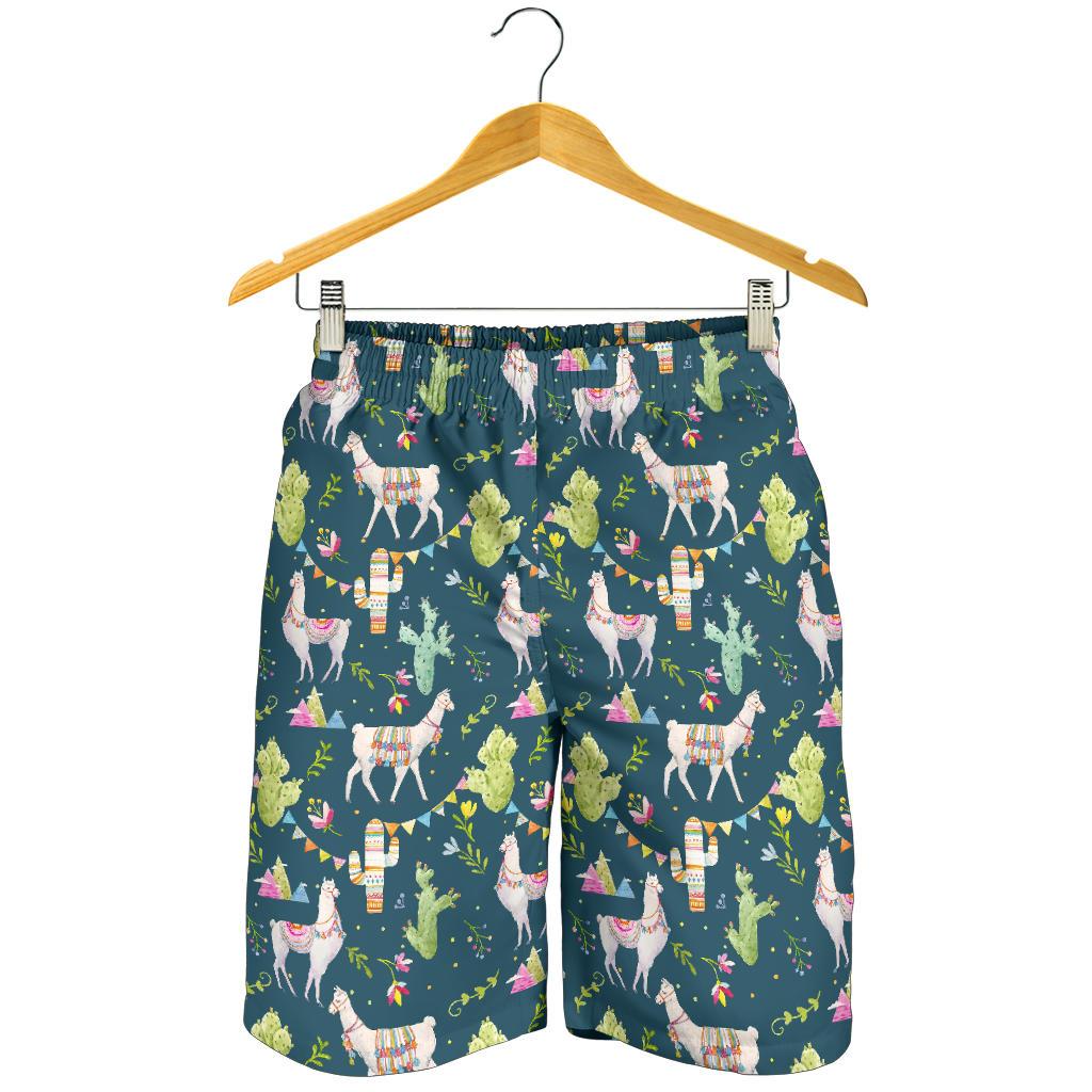 Llama with Cactus Design Print Mens Shorts-JTAMIGO.COM