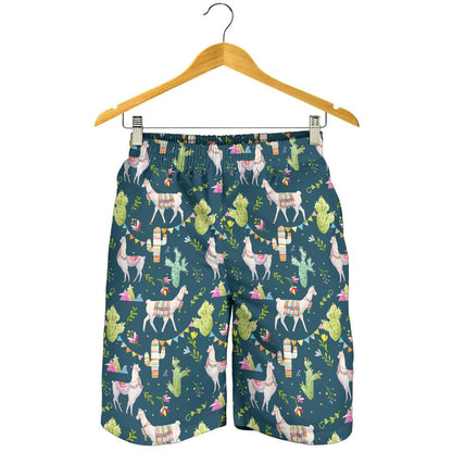 Llama with Cactus Design Print Mens Shorts-JTAMIGO.COM