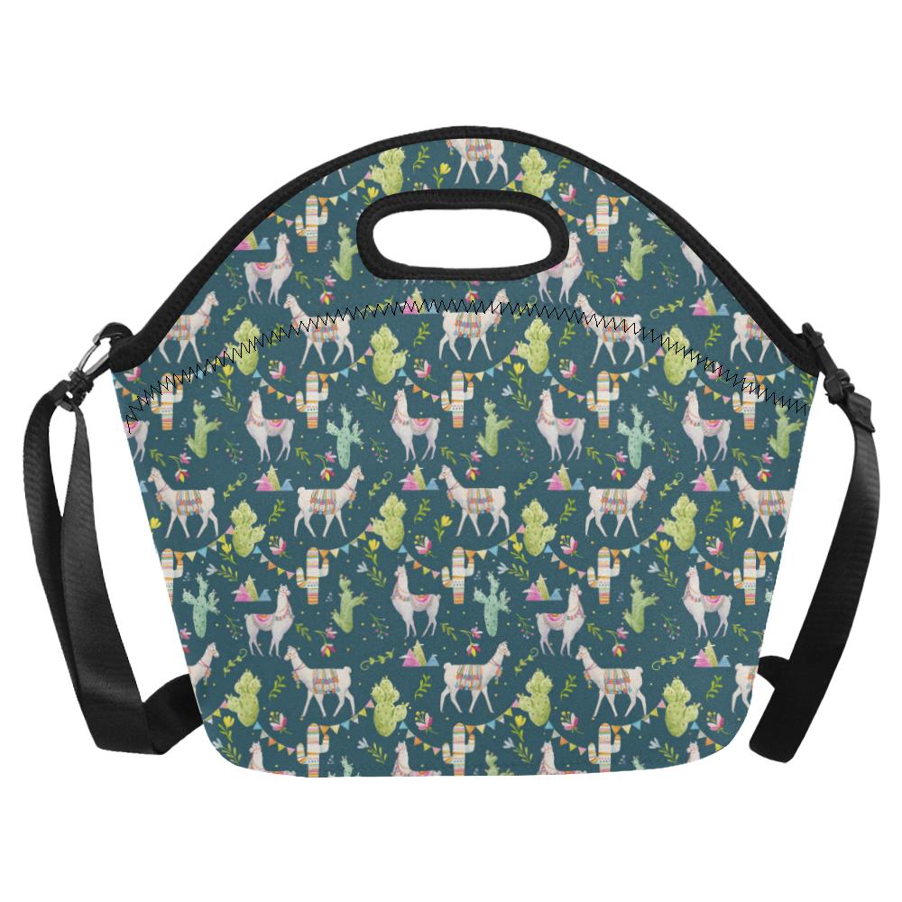 Llama with Cactus Design Print Neoprene Lunch Bag (Model 1669)(Large)-JTAMIGO.COM