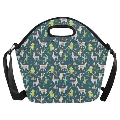 Llama with Cactus Design Print Neoprene Lunch Bag (Model 1669)(Large)-JTAMIGO.COM