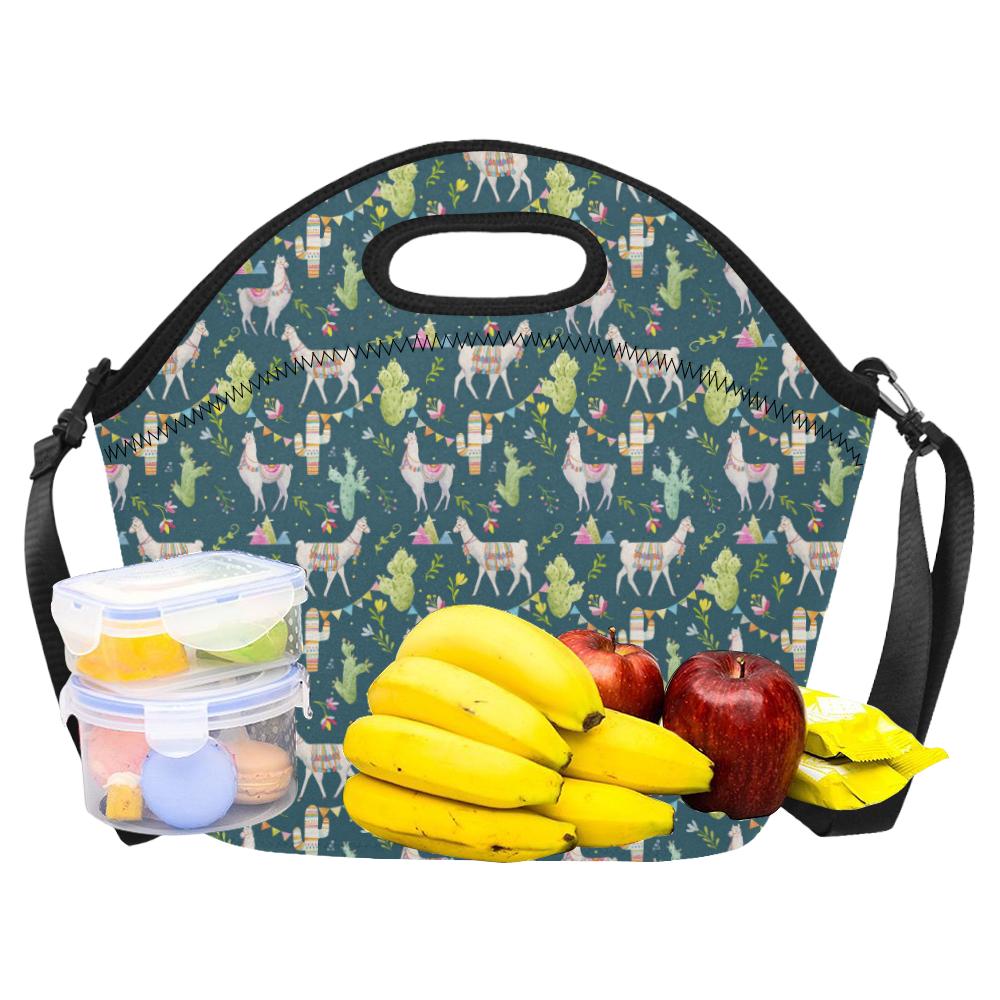 Llama with Cactus Design Print Neoprene Lunch Bag (Model 1669)(Large)-JTAMIGO.COM