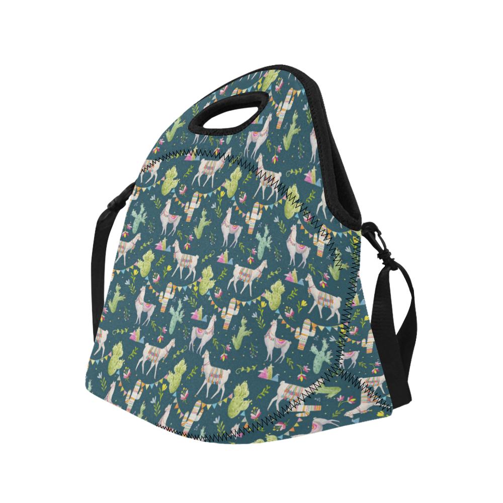 Llama with Cactus Design Print Neoprene Lunch Bag (Model 1669)(Large)-JTAMIGO.COM