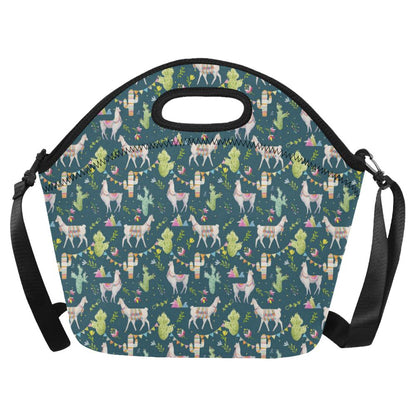 Llama with Cactus Design Print Neoprene Lunch Bag (Model 1669)(Large)-JTAMIGO.COM