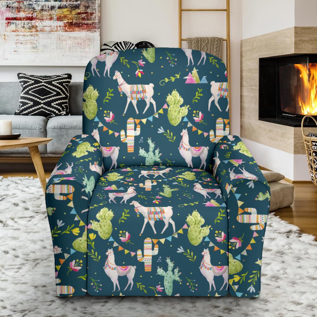 Llama with Cactus Design Print Single Sofa Slipcover -JTAMIGO.COM