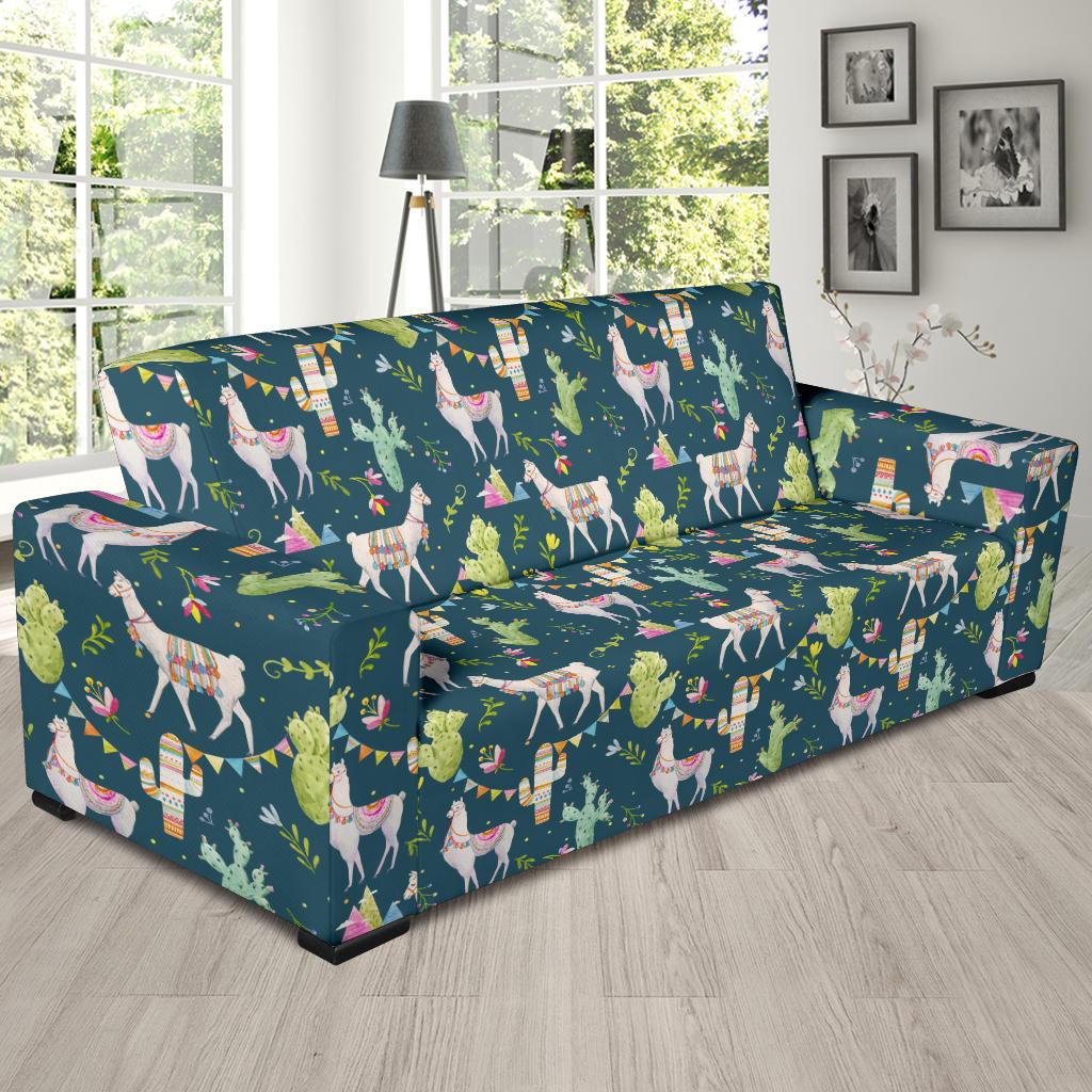 Llama with Cactus Design Print Sofa Slipcover-JTAMIGO.COM