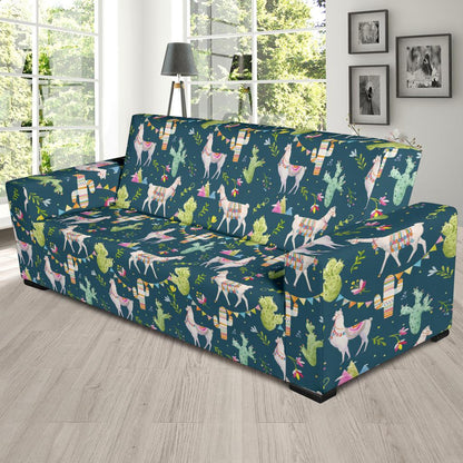 Llama with Cactus Design Print Sofa Slipcover-JTAMIGO.COM