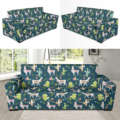 Llama with Cactus Design Print Sofa Slipcover-JTAMIGO.COM