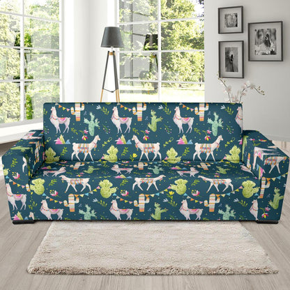 Llama with Cactus Design Print Sofa Slipcover-JTAMIGO.COM